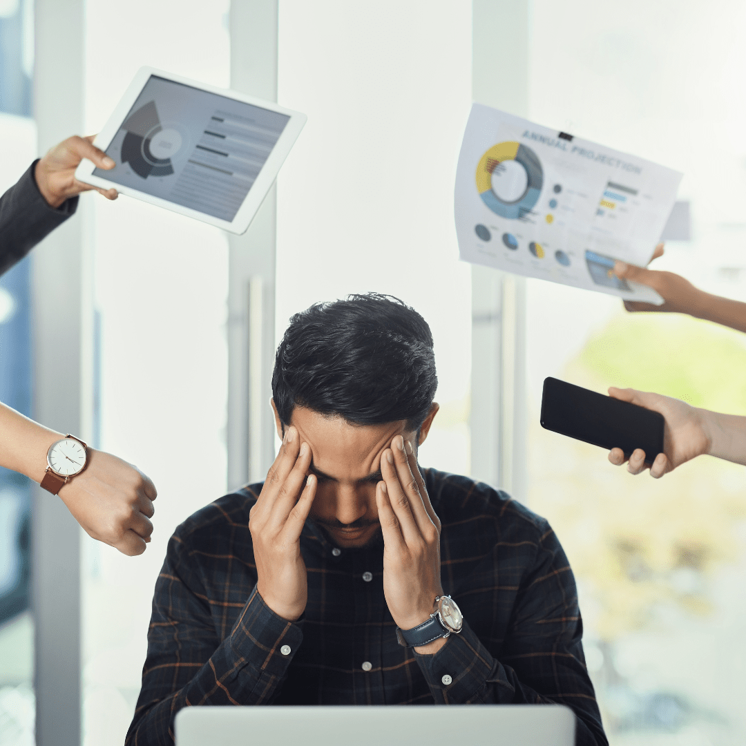 Business decision-maker under pressure, symbolizing the challenge of choosing between MSP and MSSP support